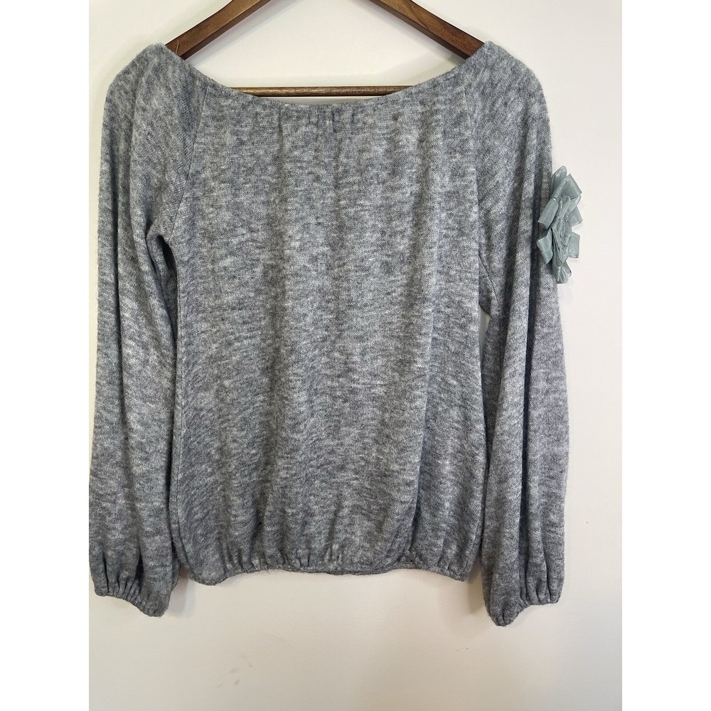 Ryu‎ Anthropology Sweater Ladies Gray Balloon Sleeves Elastic Waist Rosettes S - Picture 4 of 8